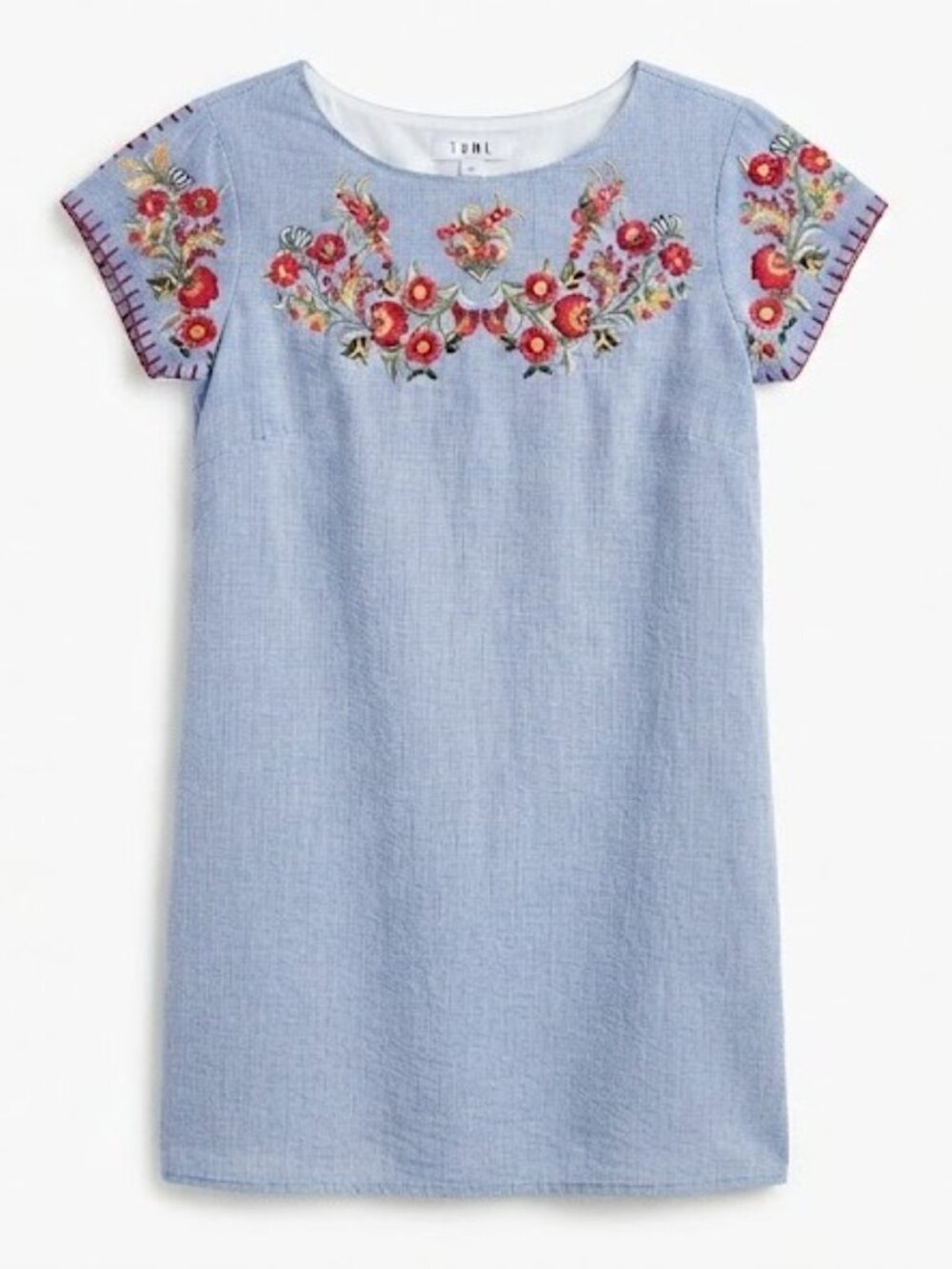 THML Light Blue Mini Dress with Floral Embroidery